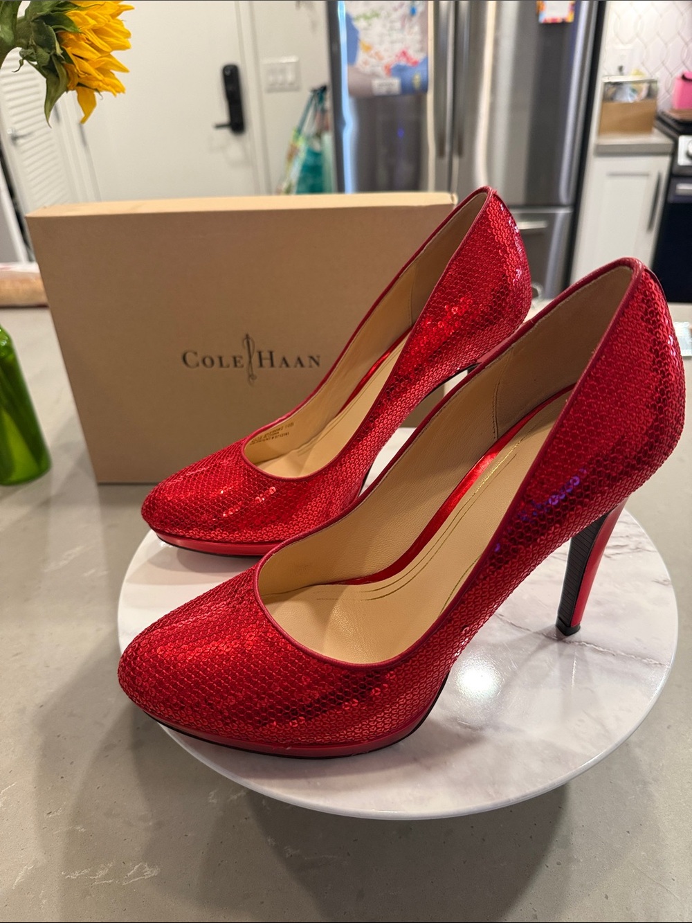 Cole Haan Red Sequin High Heel Pumps